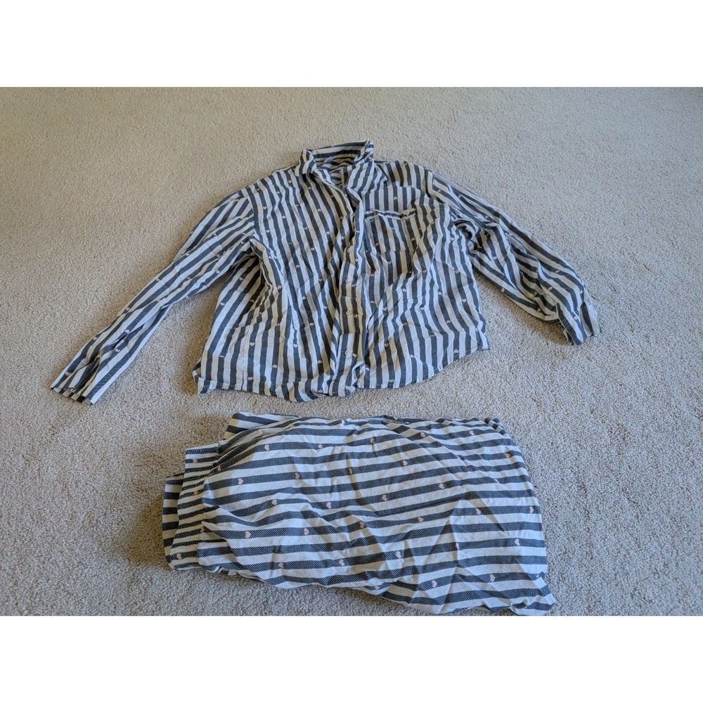 Old Navy Loves You Heart Striped Pajama Set Womens Small Blue White PJs